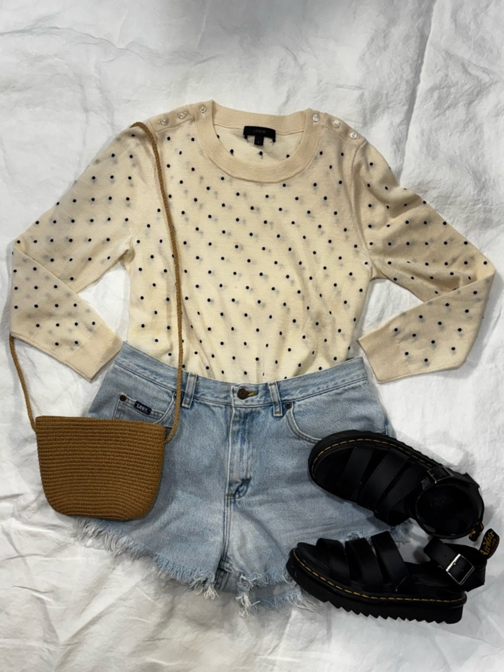 J Crew Cream Polka Dot Long Sleeve Sweater 100% Merino wool size S